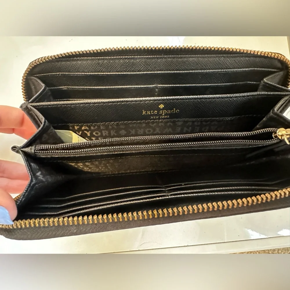 Kate Spade large wallet, black with white poka dots. - Picture 3 of 3